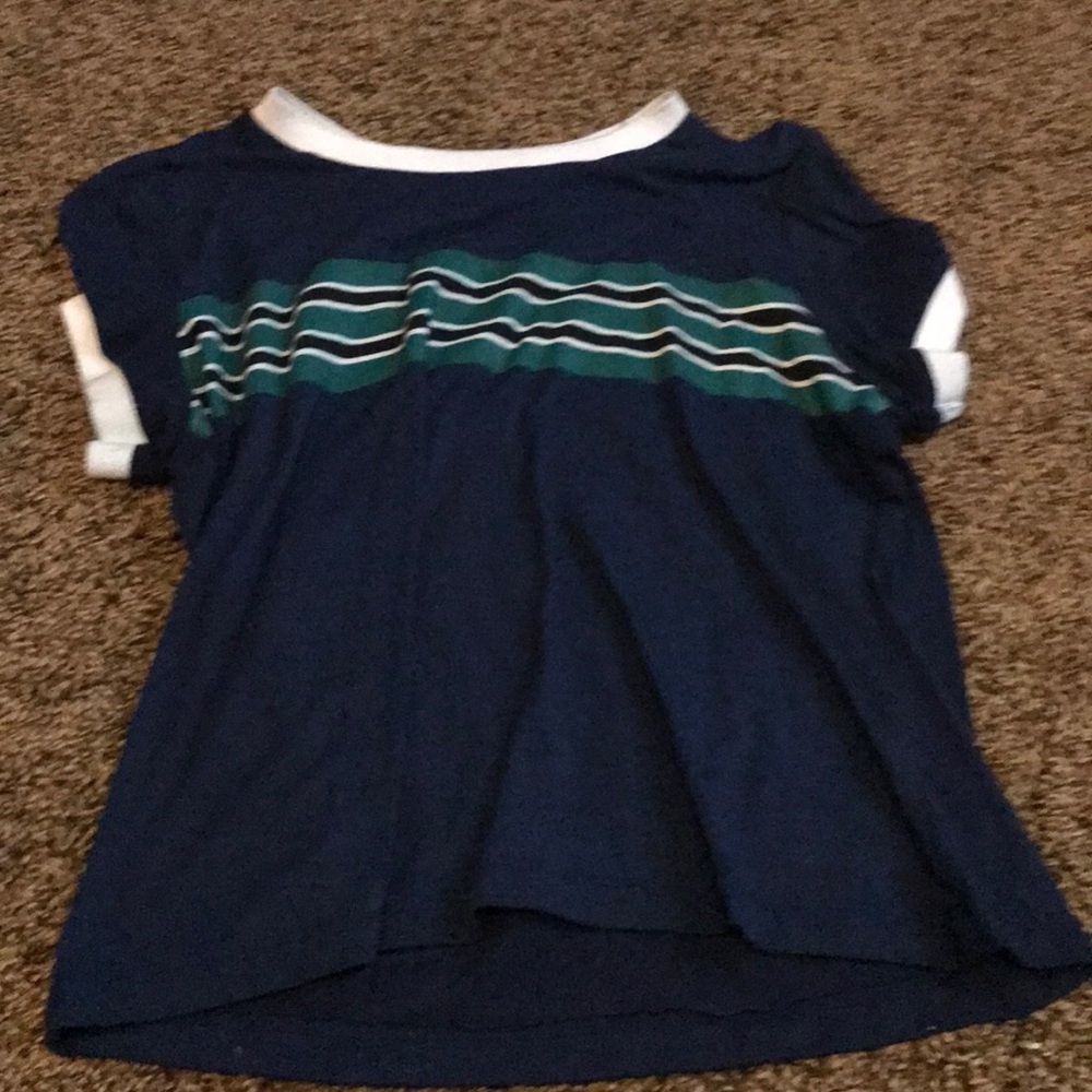 Navy blue crop top with green stripes
